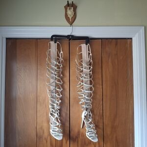 Cream Suede Thigh High Gladiator Sandals Size 10